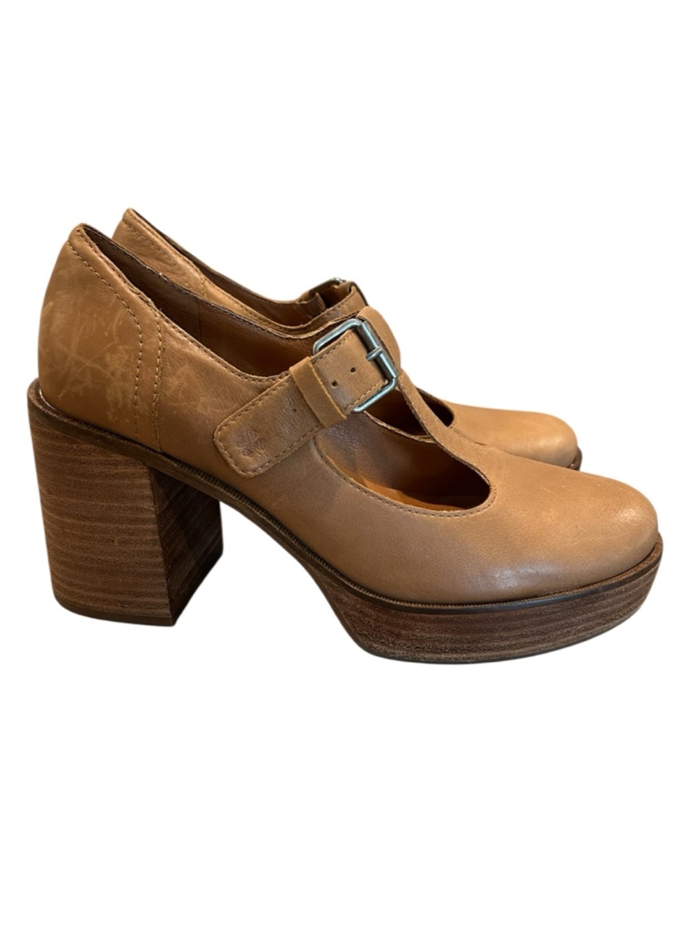 Lucky Brand Ominie Leather Mary Jane Platform Heel 10 Latte Tan